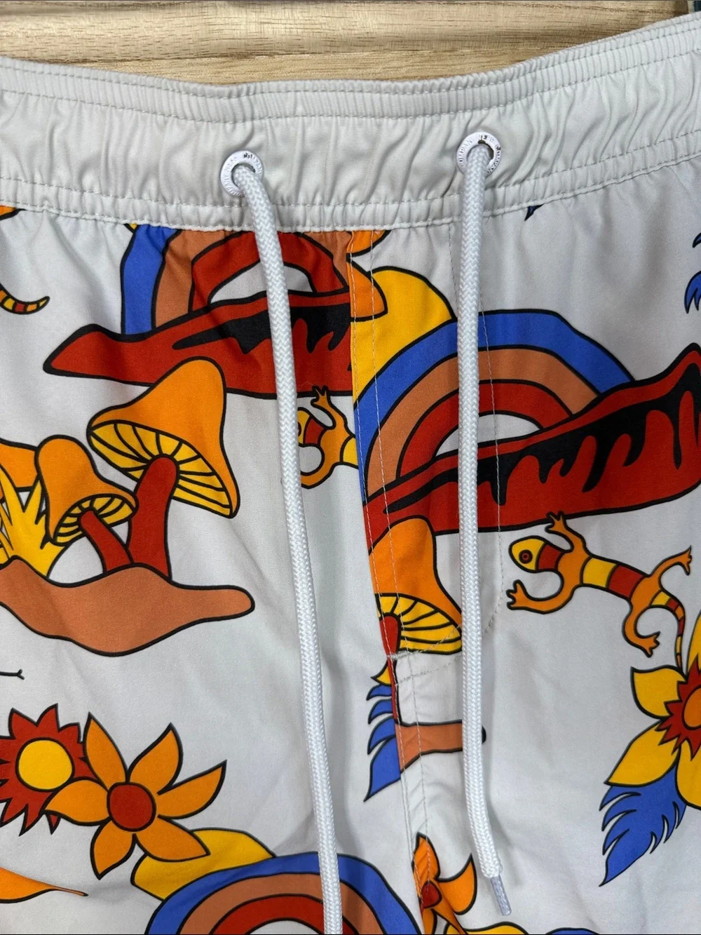 Neff Swim Trunks Men's White Tropical Print Mushroom Pockets Size M